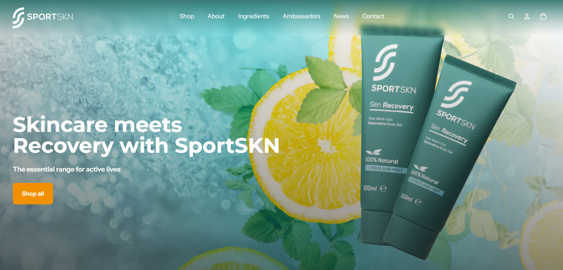SportSkn post-exercise skincare website's newly designed home page