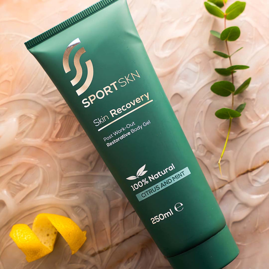 SportSKN 250ml natural aloe vera skin recovery gel for post-workout routines to soothe aching muscles and rehydrate skin, also contains eucalyptus