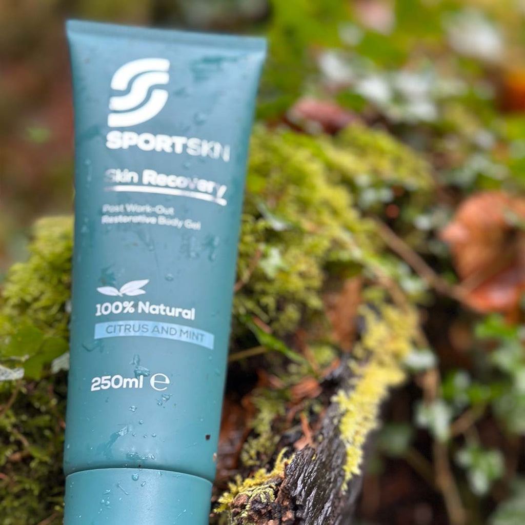 SportSKN post-workout aloe vera skin recovery gel to heal the skin and soothe aching muscles, enriched with natural ingredients such as eucalyptus, citrus and mint