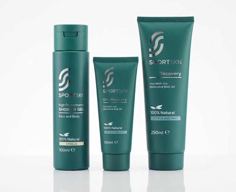 SportSkn gift set with anti-inflammatory aloe vera gels and shower gel for skin and muscle recovery after exercise