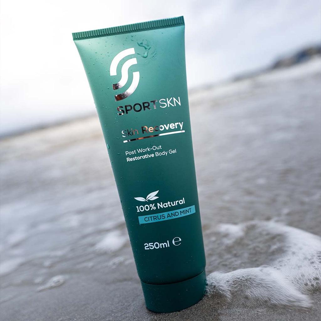 SportSKN natural aloe vera skin recovery gel with anti-inflammatory qualities for post-workout routines to moisturise and heal the skin, also contains eucalyptus